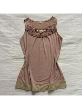 Axes Femme baby pink lace bib detail top with flower details and beading